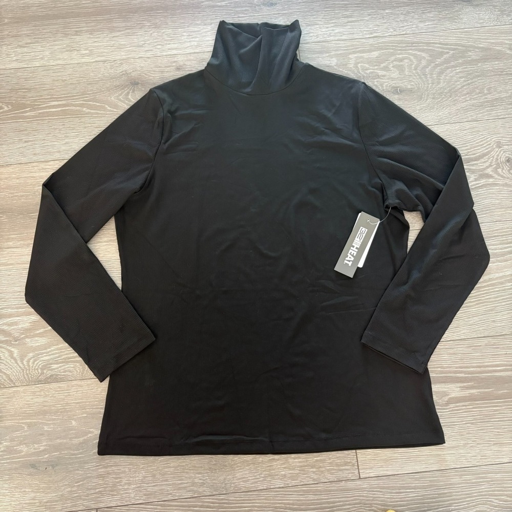 NWT 32‎ Degrees Heat Womens Black Soft Ribbed Turtleneck Baselayer Top Size 2XL